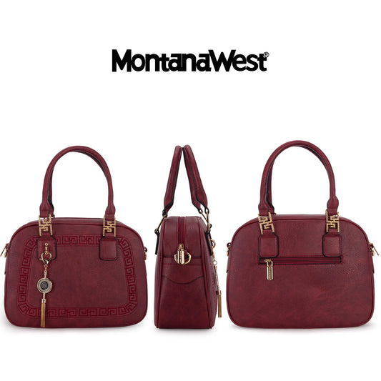 Small Top Handle Purse for Women Crossbody Satchel Handbag Barrel Bag, Burgundy