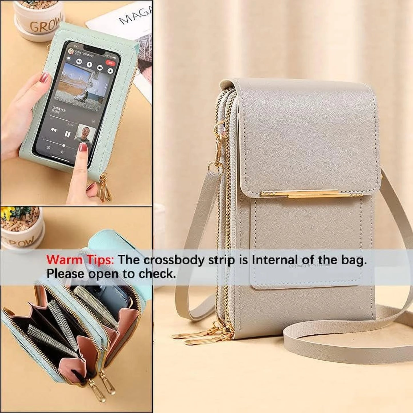 Anti-Theft Leather Bag,Small Crossbody Cell Phone Purse Wallet for Women,Rfid Block Phone Purse Crossbody with Shoulder Strap
