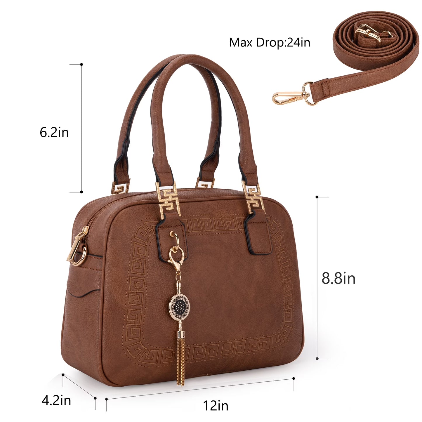 Small Top Handle Purse for Women Crossbody Satchel Handbag Barrel Bag, Brown
