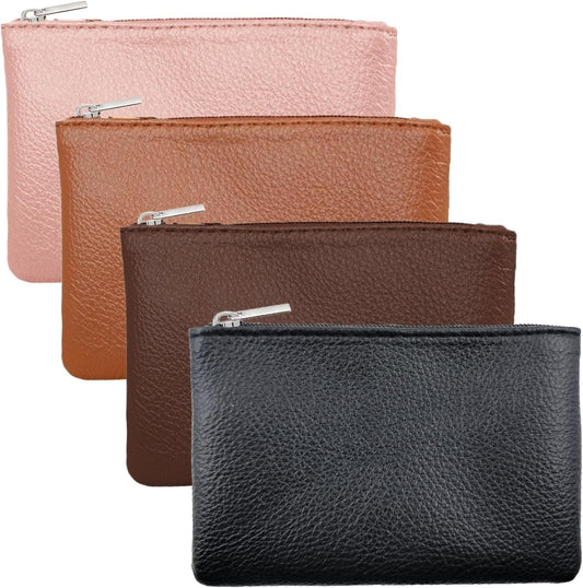 4Pcs Small Coin Purse,Leather Zipper Pouch Change Purse with Zipper Coin Pouch F