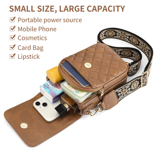 Crossbody Bags for Women Trendy Leather Triple Compartment Cell Phone Shoulder Wallet Purses with Card Slots