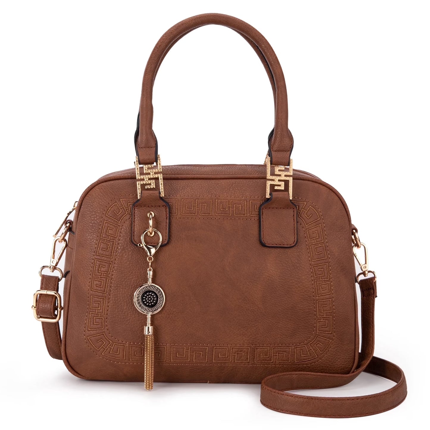 Small Top Handle Purse for Women Crossbody Satchel Handbag Barrel Bag, Brown
