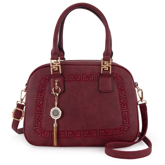 Small Top Handle Purse for Women Crossbody Satchel Handbag Barrel Bag, Burgundy