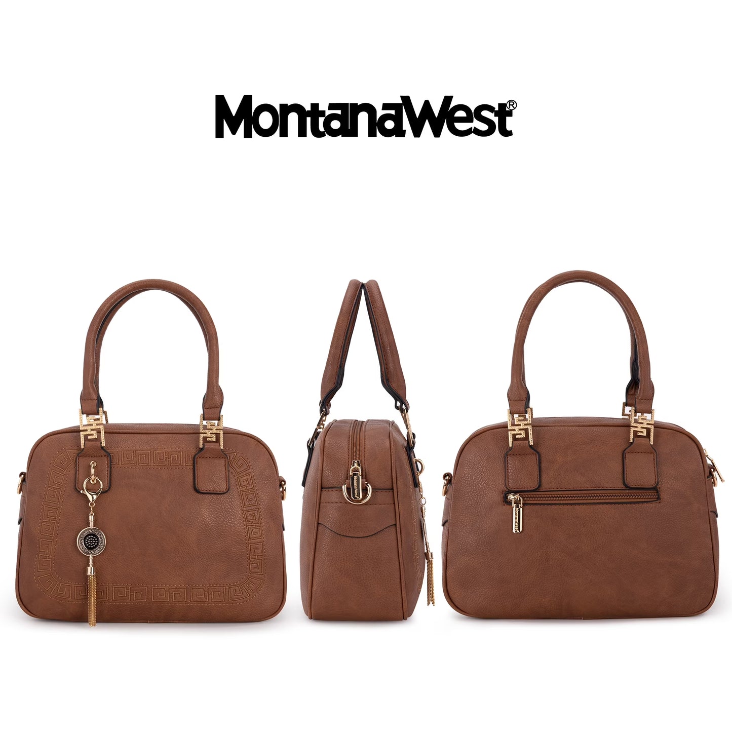 Small Top Handle Purse for Women Crossbody Satchel Handbag Barrel Bag, Brown