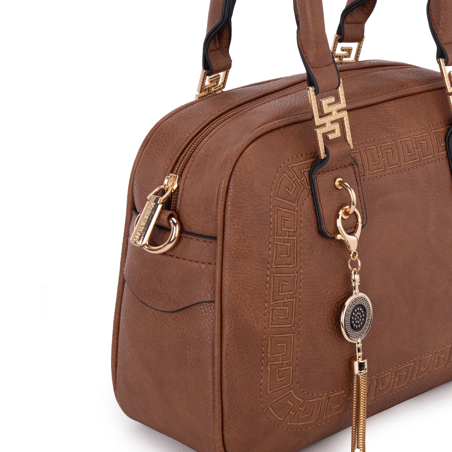 Small Top Handle Purse for Women Crossbody Satchel Handbag Barrel Bag, Brown