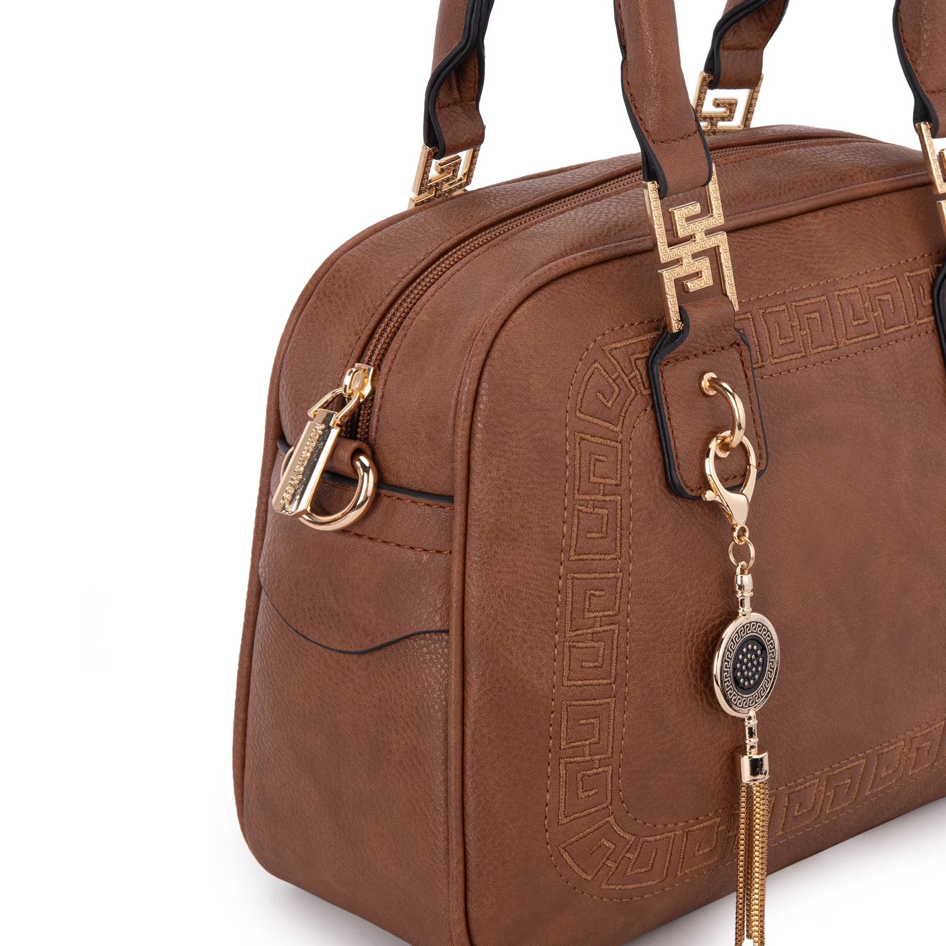 Small Top Handle Purse for Women Crossbody Satchel Handbag Barrel Bag, Brown